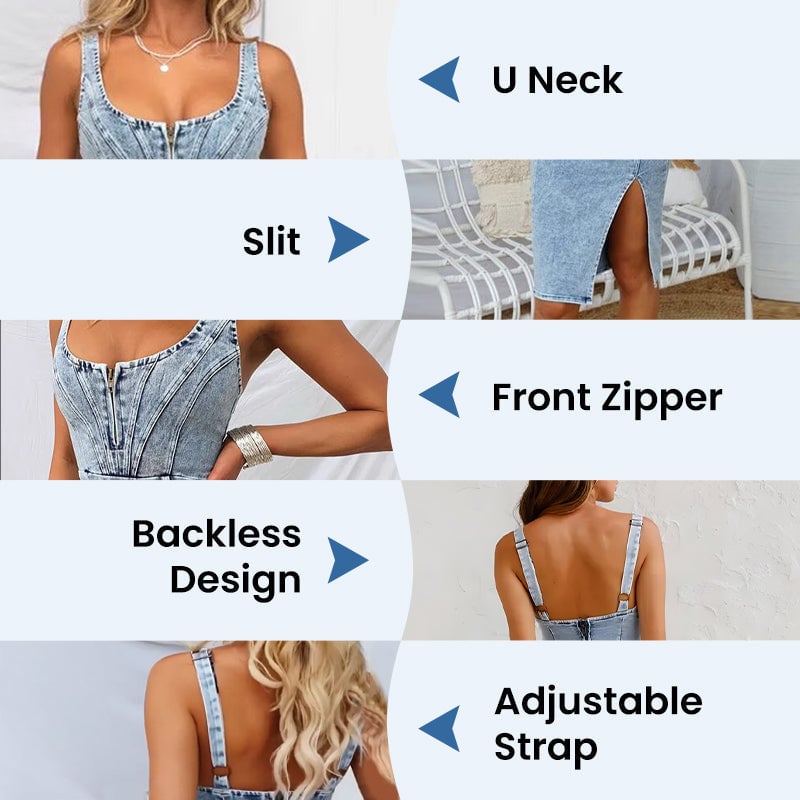 🍹Summer Hot Sales 49%OFF🌤️Women's U-Neck Denim Bodycon Cami Dress