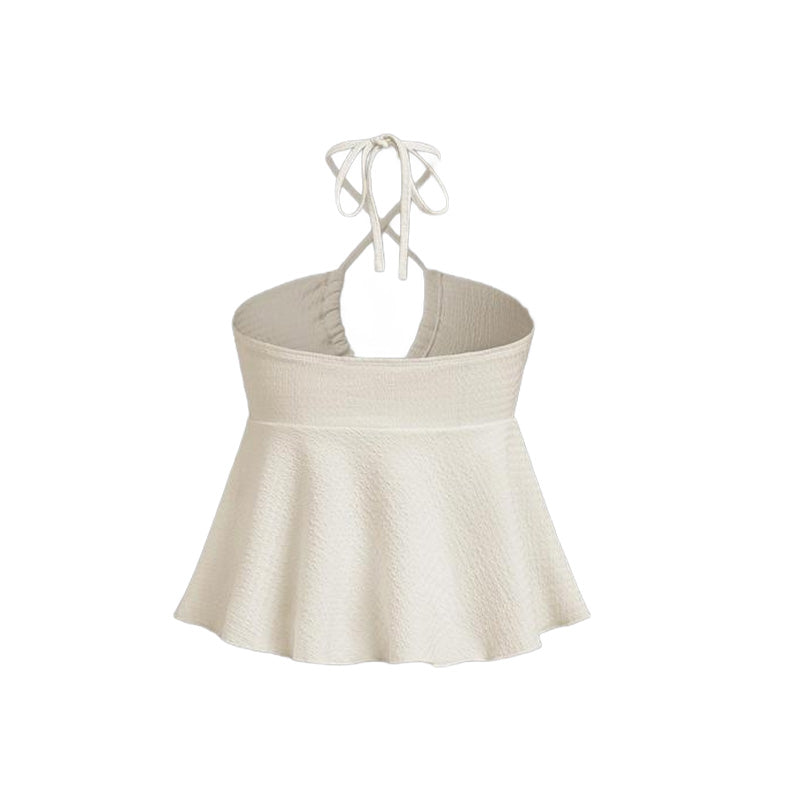 Textured Backless Ruched Halter Crop Top