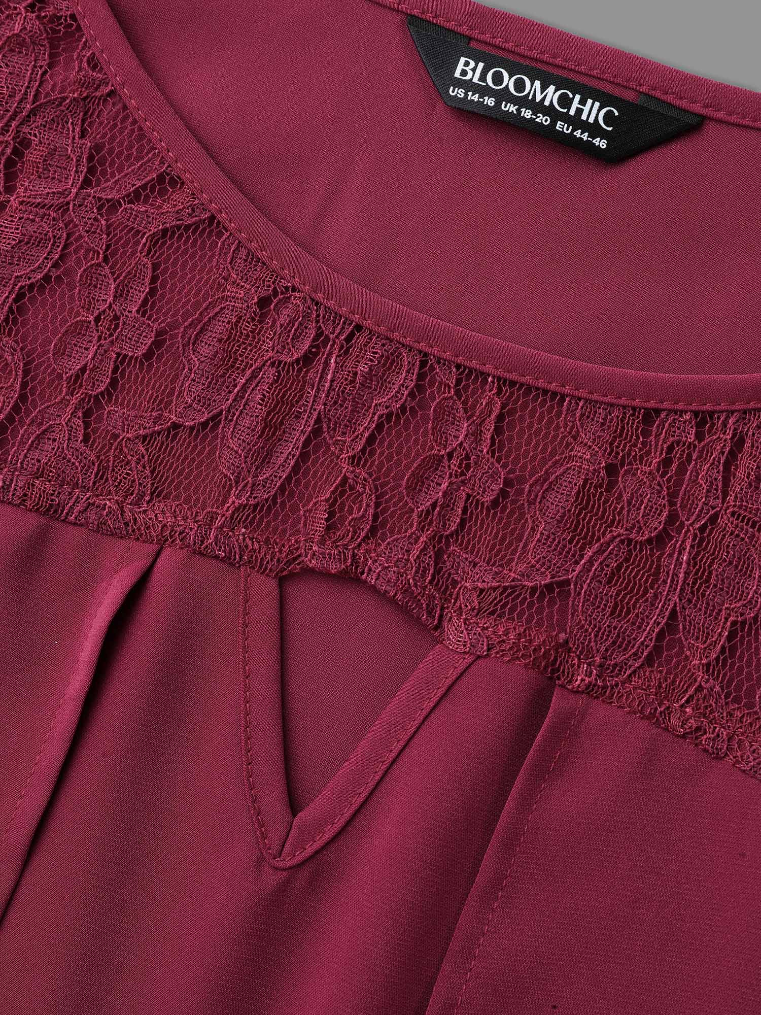 Sheer Lace Sleeve Neck Cut-Out Shirt