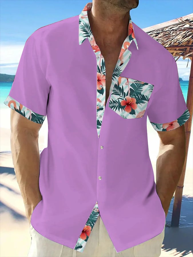 Men's Hawaiian Floral Print Pocket Shirt