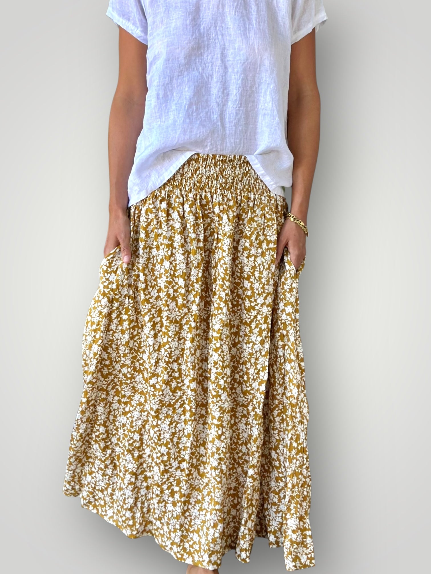lulu skirt - turmeric floral linen