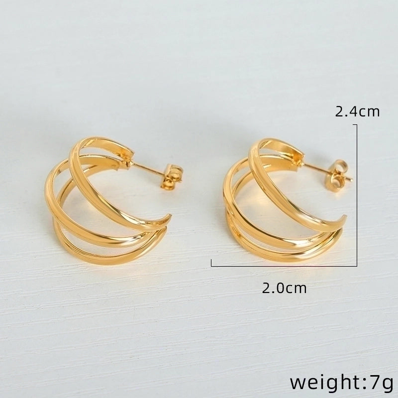 3 Pieces Minimalist Geometric Plating Titanium Steel 18K Gold Plated Ear Studs