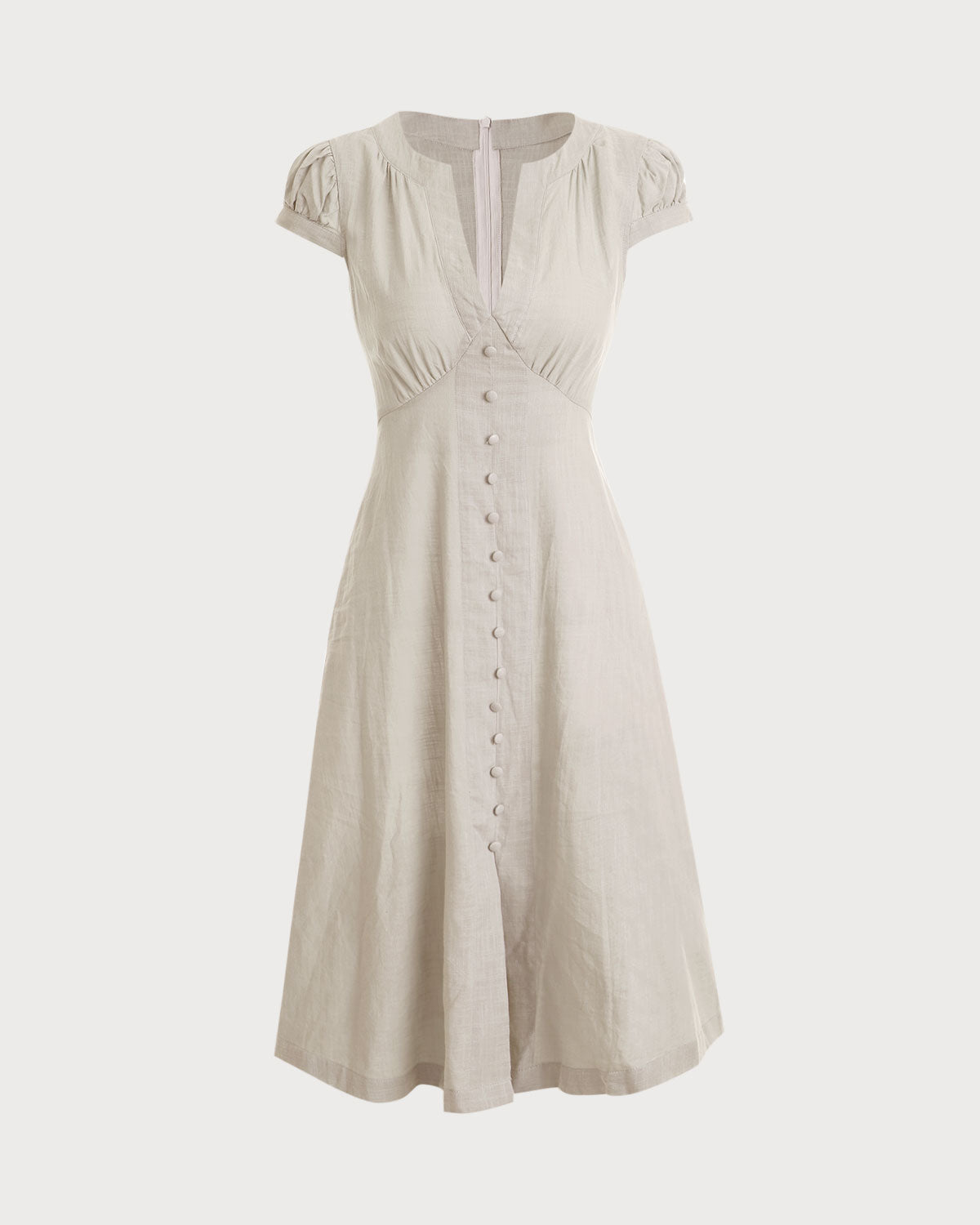 The Beige Cap Sleeve Split Hem Midi Dress