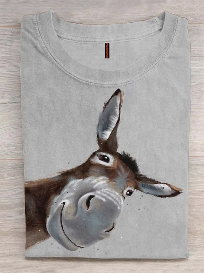 Women's Funny Donkey Art Design Print T-Shirt