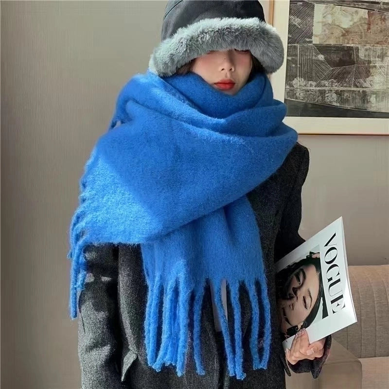 Women's Scarf Winter Solid Color Mohair Thickened New High-grade White Lazy Shawl Scarf Warm Fashion