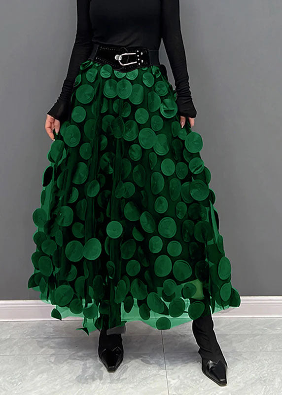 Elegant Black Dot Patchwork Tulle Skirt Fall