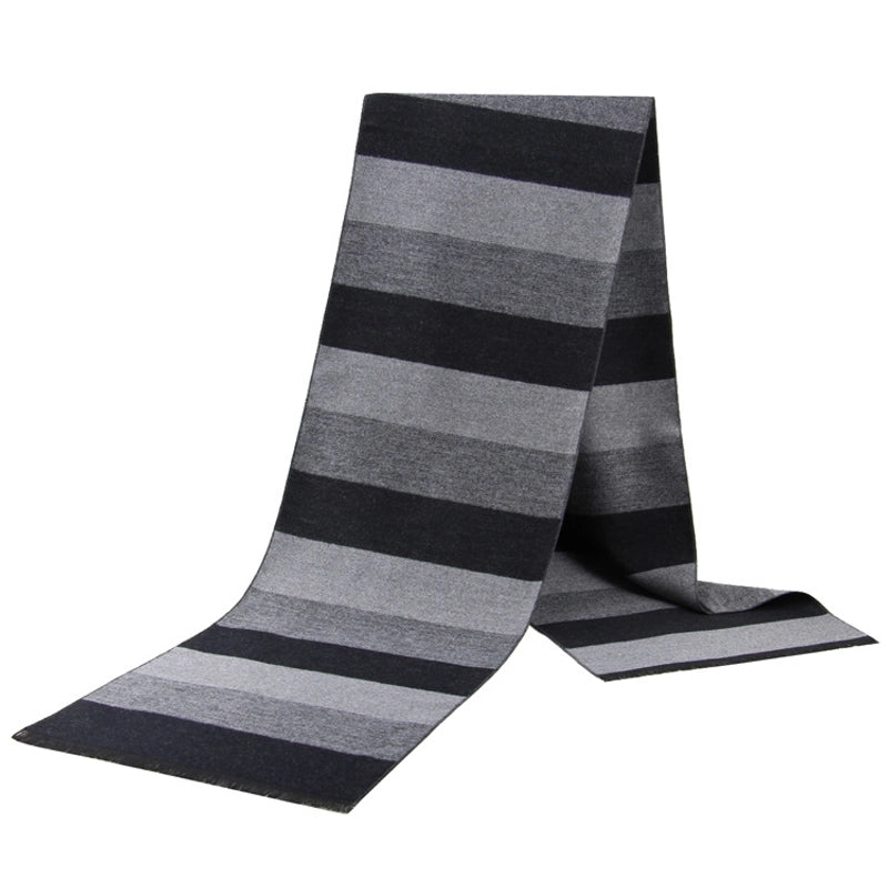 Middle-aged And Elderly Men's Scarf Winter Warm Thick Brushed Striped Scarf Men's Cotton Grandpa Gift Scarf
