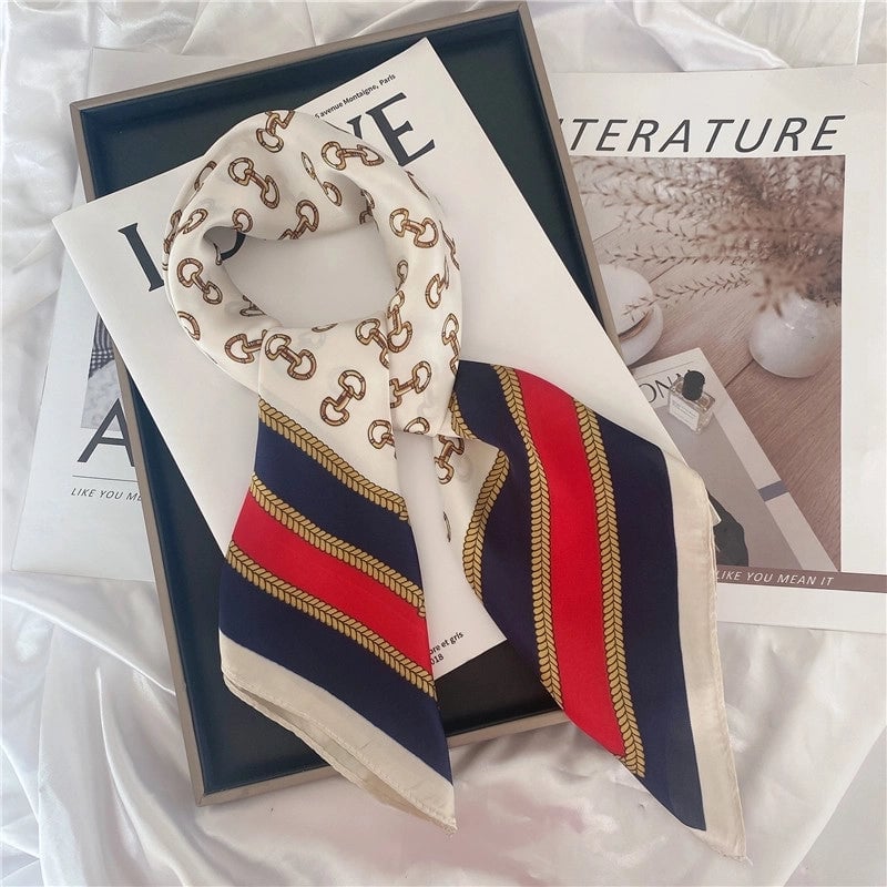 Women's Elegant Letter Flower Satin Silk Scarf