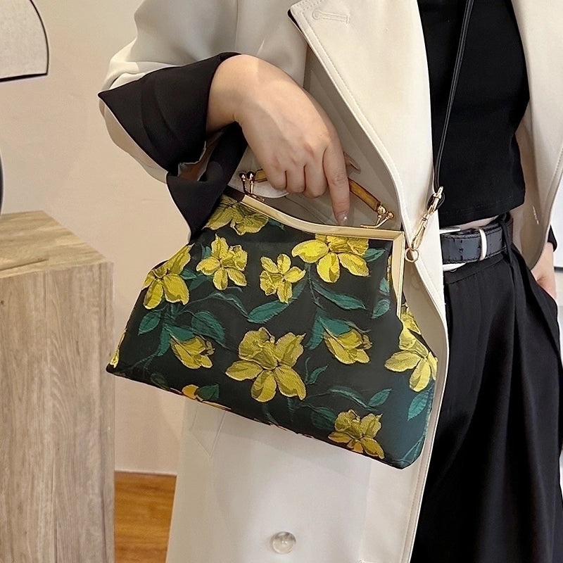 Autumn New Printing Cheongsam Bags Women's Elegant Retro Clip Handbag Ancient Style Small Bag Hand Holding Mom Style Bag