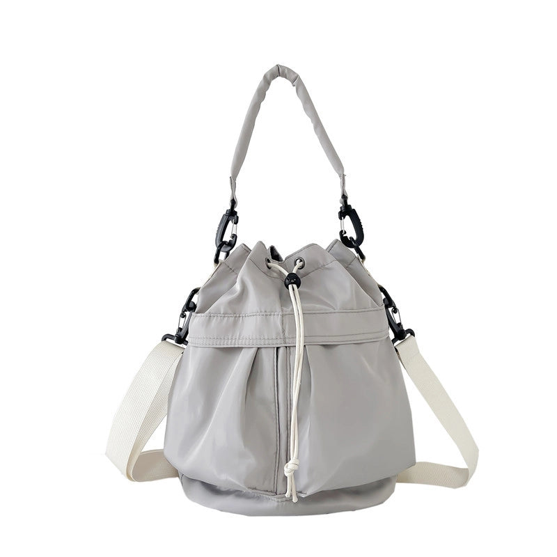 Women's Nylon Solid Color Classic Style Square String Shoulder Bag Bucket Bag