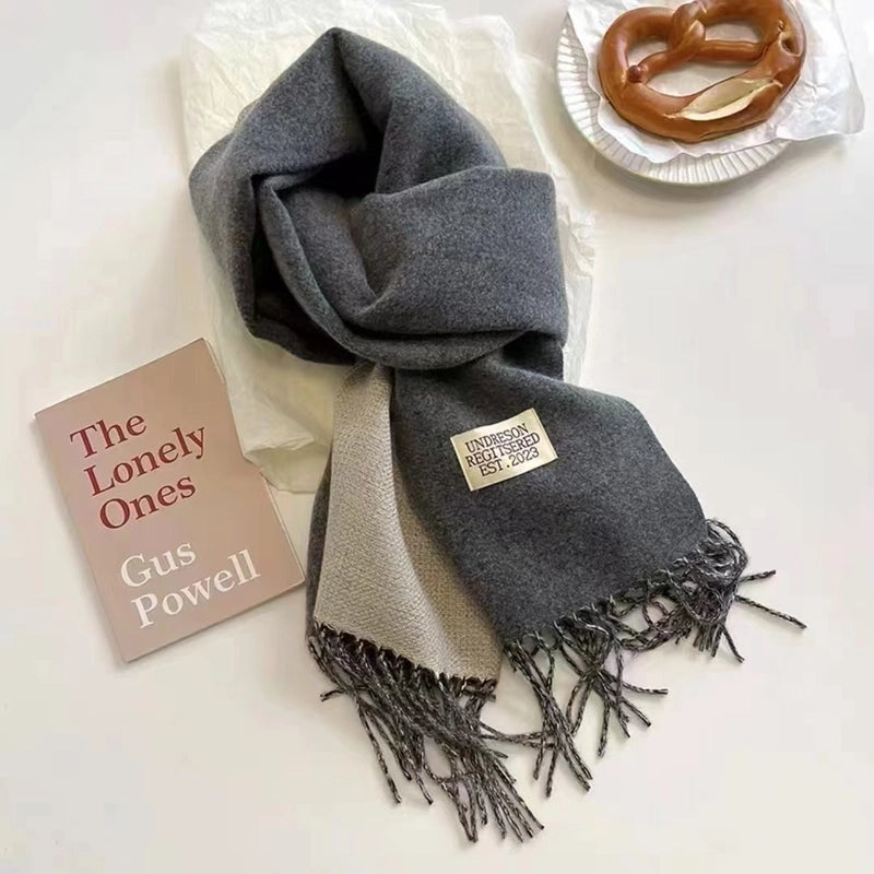 Double-sided Plain Scarf  Couple Mid-length Scarf Autumn And Winter Warm Color Matching Shawl Tassel Scarf