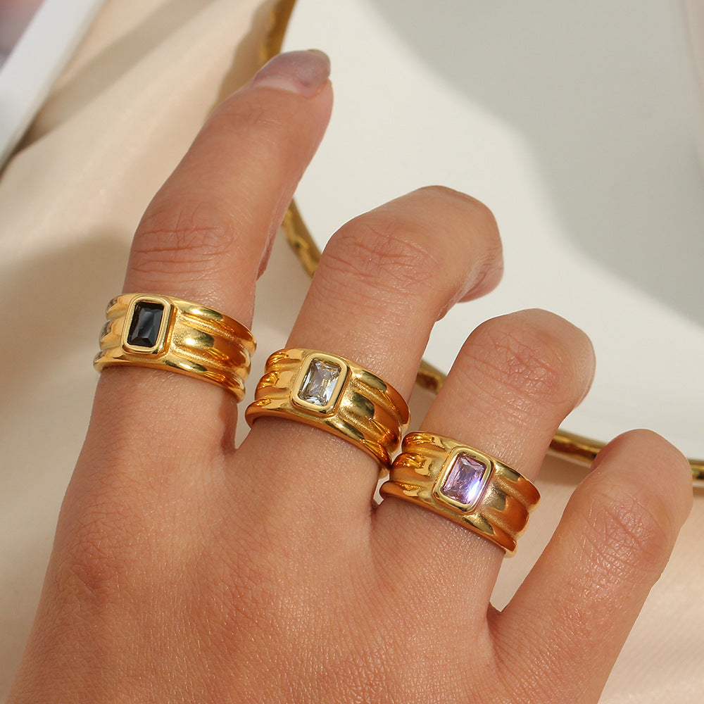 Minimalist Women Circle Geometric Stainless Steel 18K Gold Plated Rings