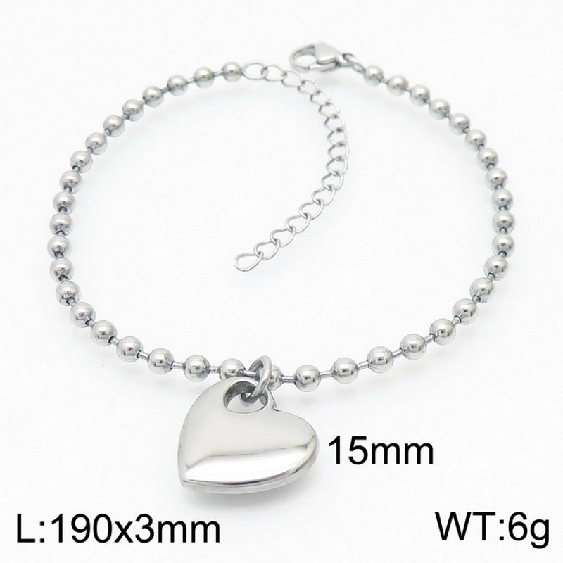 Sweet Heart Shape Stainless Steel 18K Gold Plated Beaded Bracelets Necklace