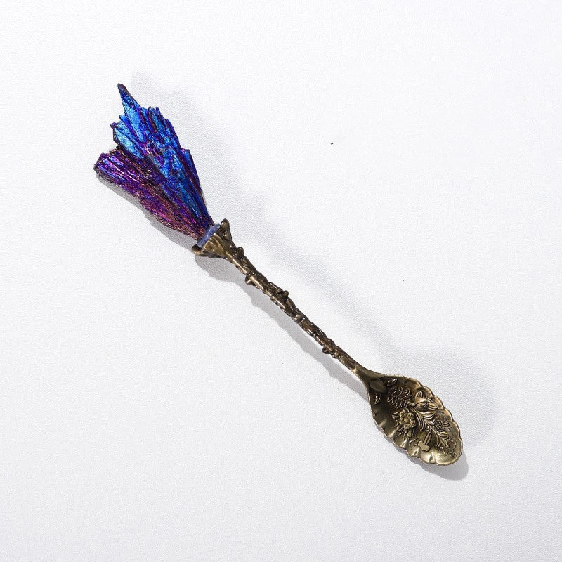 Natural Amethyst Flower Decor Copper Creative Long Handle Spoon