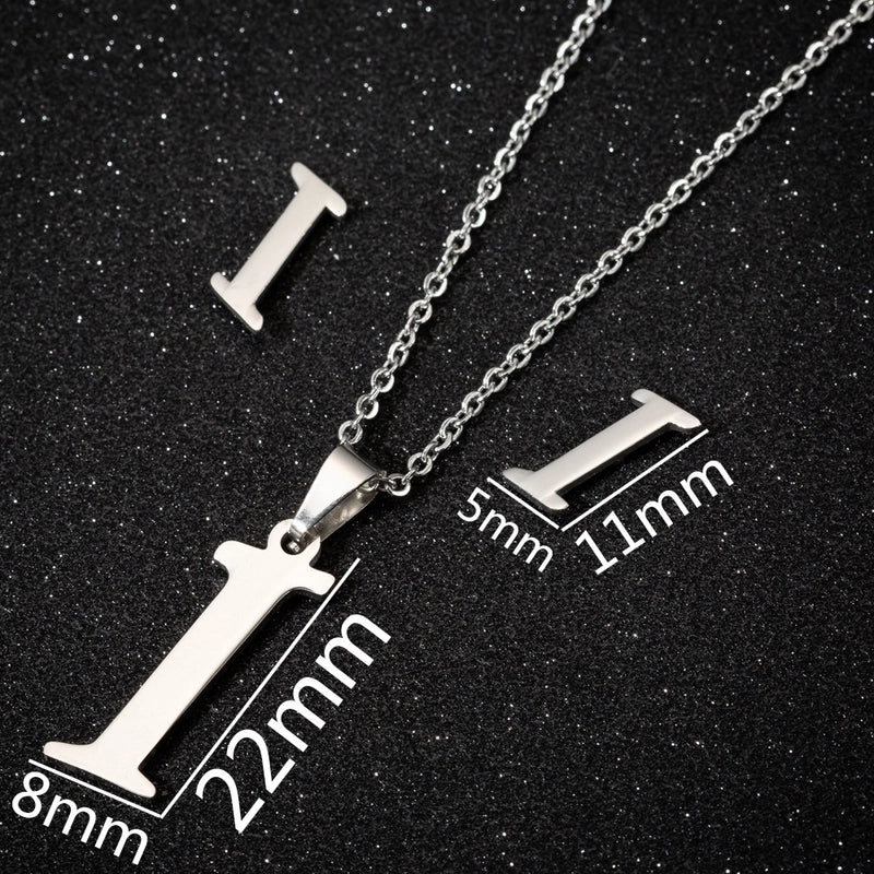 Women's Fashion Minimalist Letter Stainless Steel Pendant Necklace Ear Studs Plating Jewelry Sets