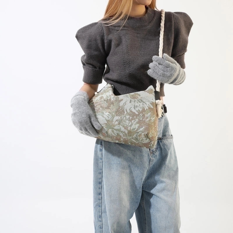 Women's Canvas Zebra Oil Painting Leopard Basic Sewing Thread Square Zipper Shoulder Bag Crossbody Bag