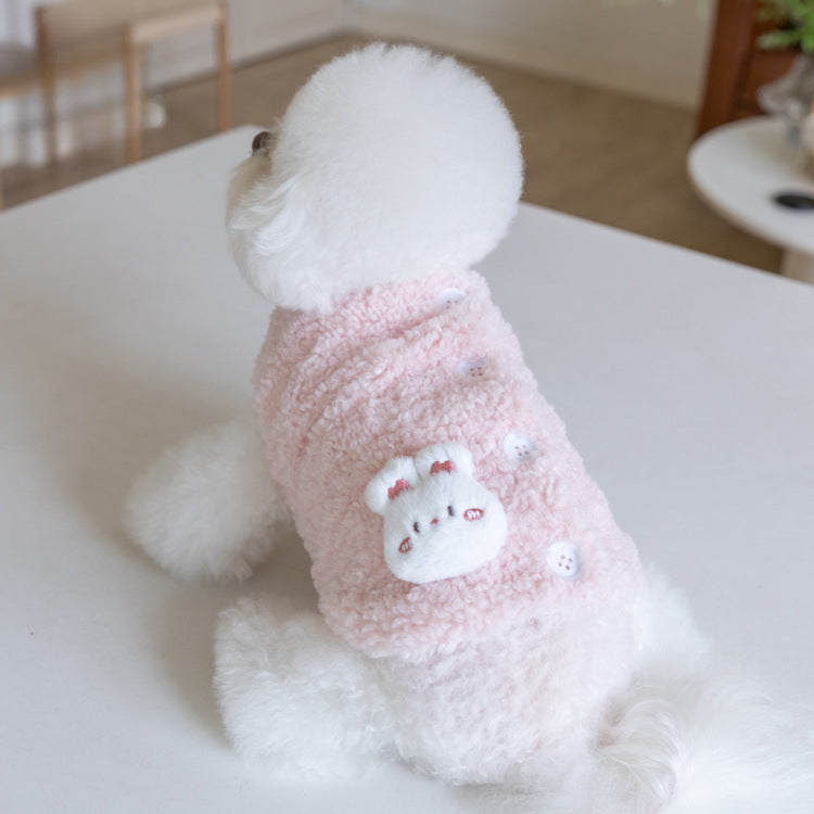 Fleece Furry Animal Decor Buttoned Dog Cat Jacket