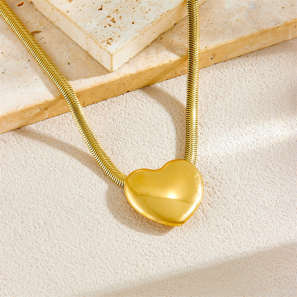 Fashion Personality Smooth Three-Dimensional Love Snake Bone Chain Stainless Steel Gold-Plated Jewelry Necklace