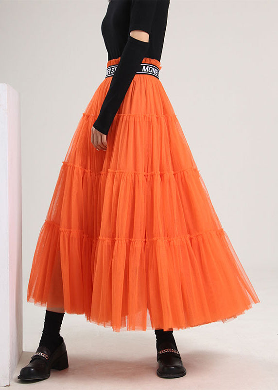 Organic Orange Patchwork Solid Tulle Skirt Spring