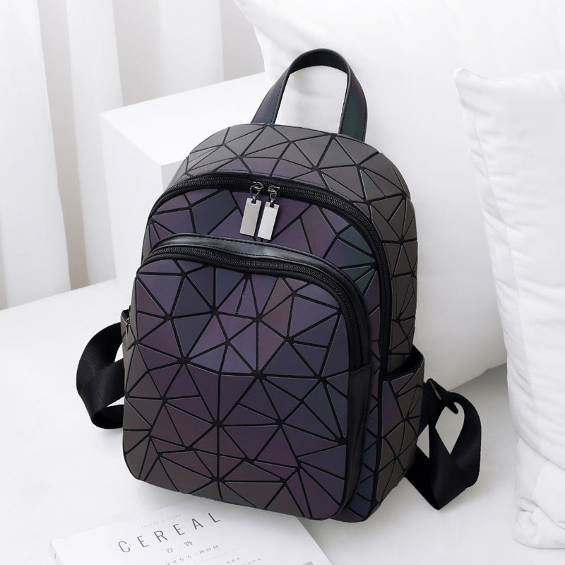 Luminous Rhombus PU Leather Trendy Travel Backpack