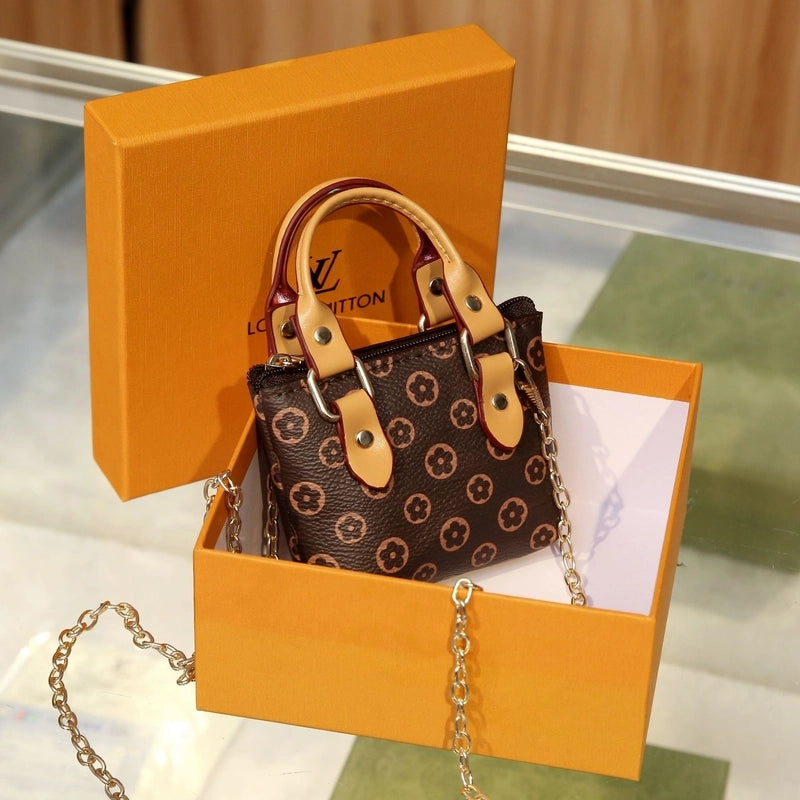 Women's Pu Leather Printing Vintage Style Square Zipper Small Wallets Handbag
