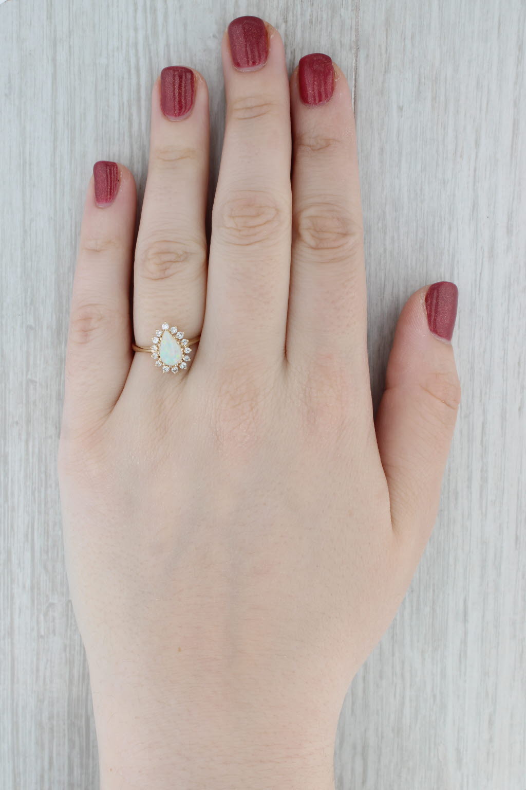 Pear Opal Diamond Halo Ring 14k Yellow Gold Size 8 Teardrop