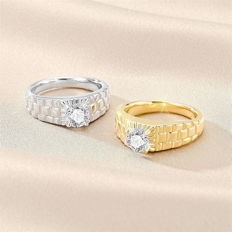 Retro Round Titanium Steel Zircon 18K Gold Plated Inlay Rings