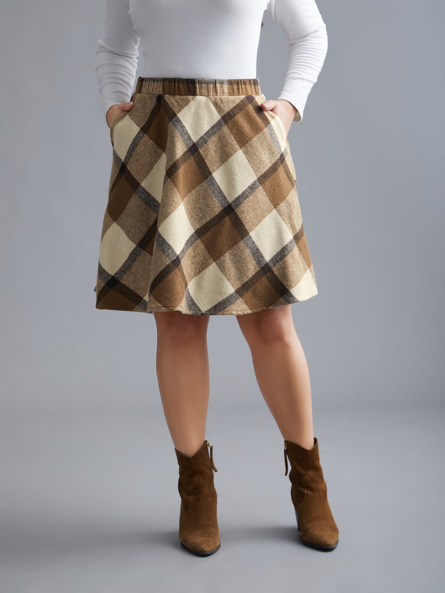 Plaid Pattern Elastic Waist A-line Mini Skirt