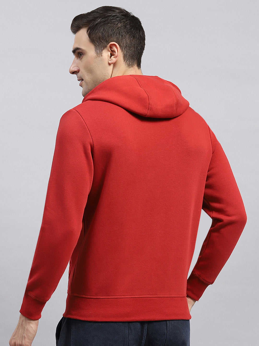 Men Maroon Solid Hooded Full Sleeve Sweatshirt