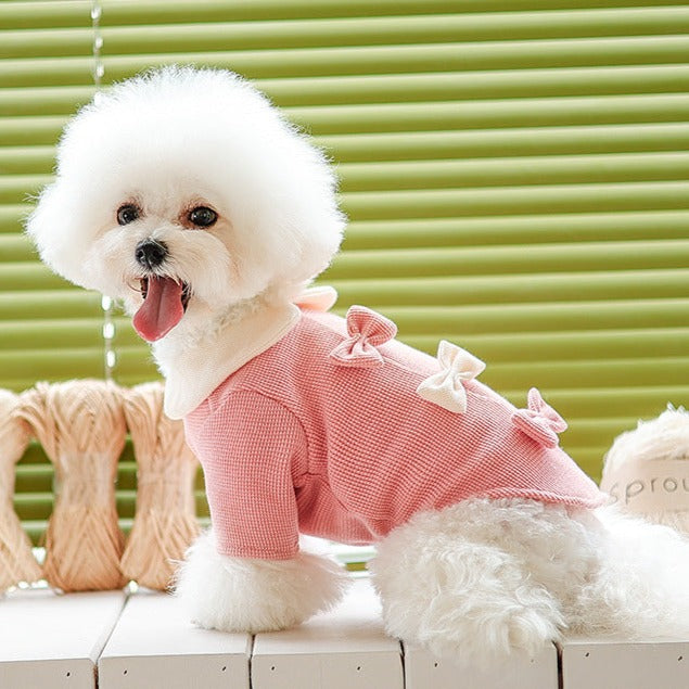 Bowknot Design Collar Dog Cat Sweater