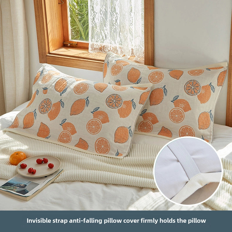Four-layer Cotton Gauze Pillow Towel Elastic Band Fixed Anti-shedding Adult Pillow Turban Season Couple Cover Towel
