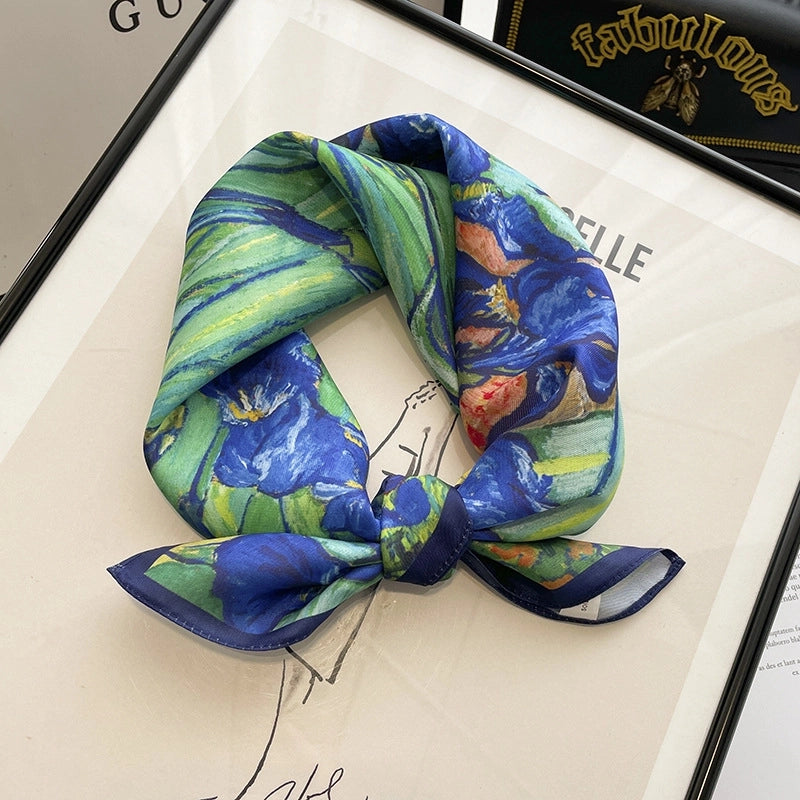 Women's Elegant Geometric Satin Printing Silk Scarves