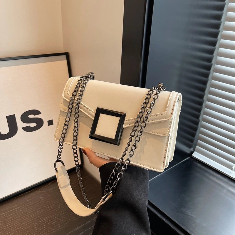 Simple Generous And Personalized Twist Lock Bag  New Fashion Contrast Color Bag Chain Shoulder Messenger Bag Small Square Bag