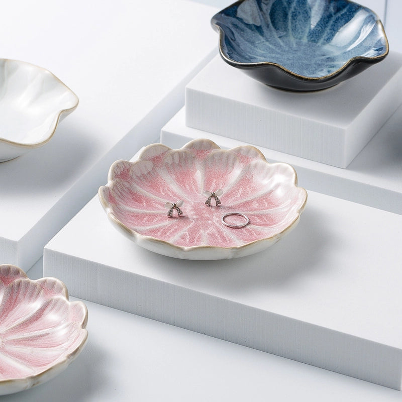 Jewelry Plate Tray Blue And Pink Storage Plate Household Snack Dish Taste Dish Ceramic Lotus Jewelry Plate