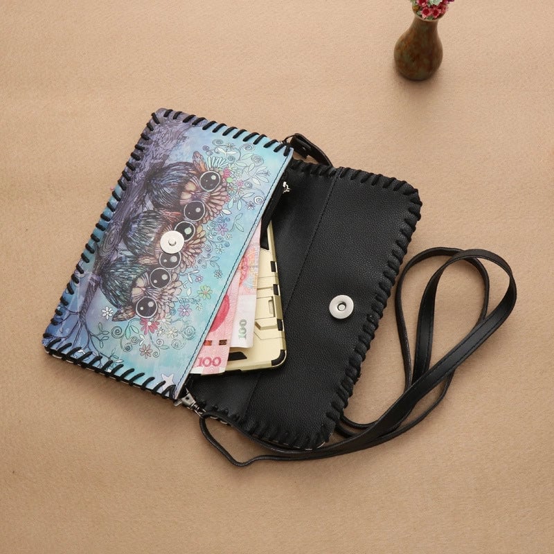 Women's Pu Leather Printing Animal Vintage Style Square Magnetic Buckle Phone Wallets