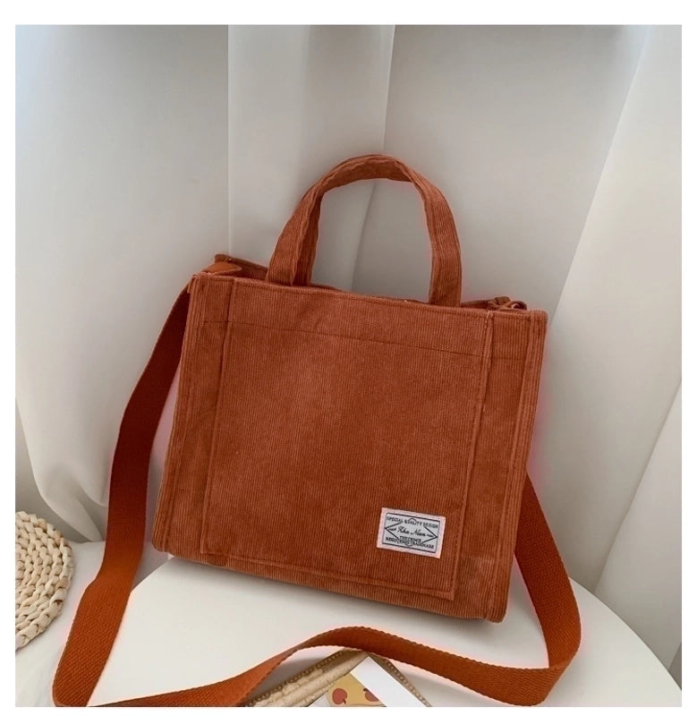 Women's Medium Summer Corduroy Solid Color Basic Square Magnetic Buckle Handbag