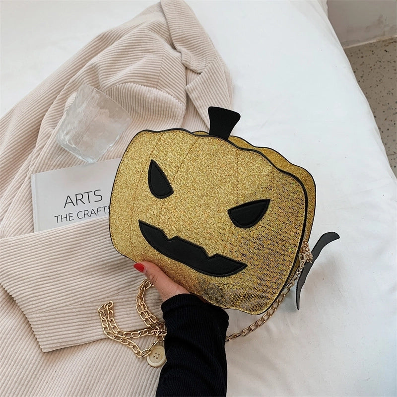 Halloween Women'S Medium PU Leather Pumpkin Streetwear Sequins Zipper Chain Bag