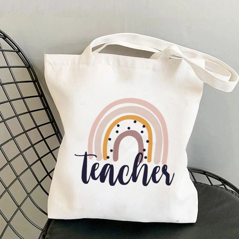 Hot Selling Kawaii Heart-shaped Printed Tote Bag For Teachers And Students One-shoulder Large Capacity White Cotton Bag