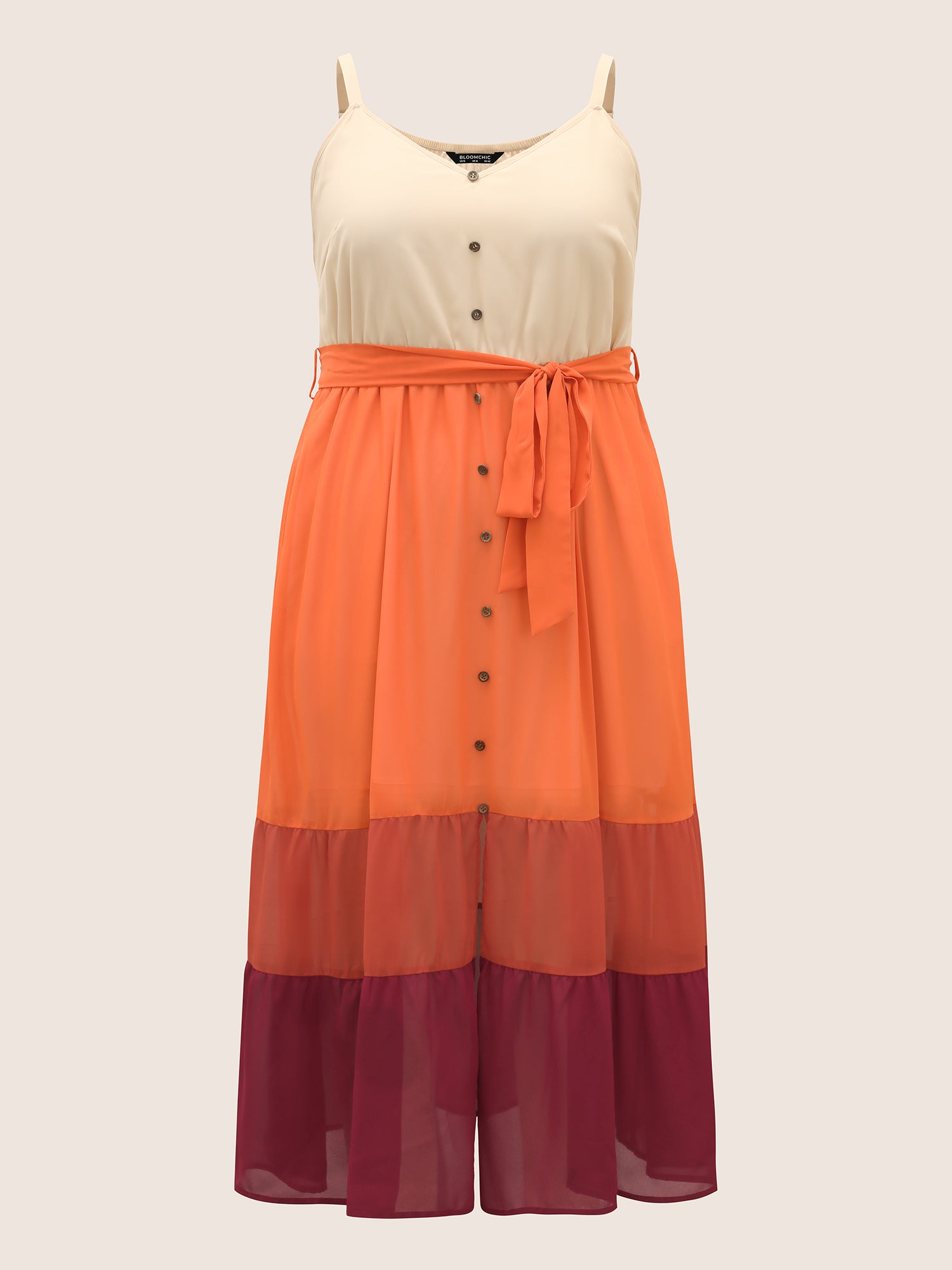 Colorblock Contrast Button Detail Slit Front Dress