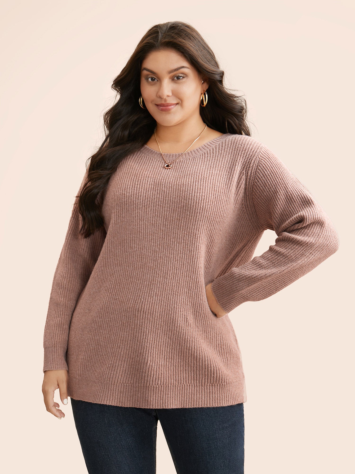 Round Neck Texture Back Bowknot Pullover