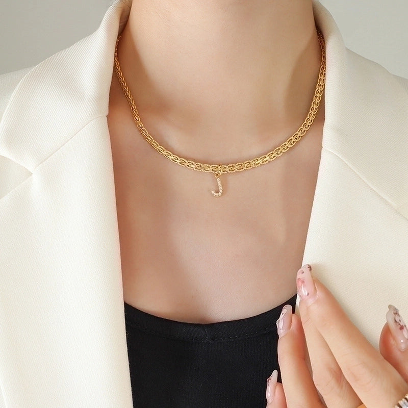 Fashion Letter 304 Stainless Steel Copper Zircon 18K Gold Plated Plating Pendant Necklace