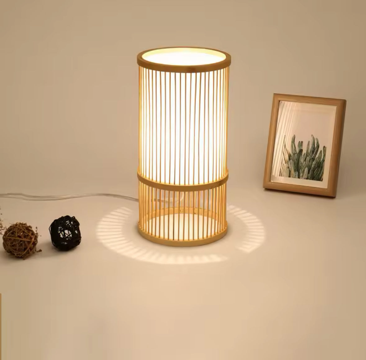 Modern Cylinder Table Lamp with Golden Frame