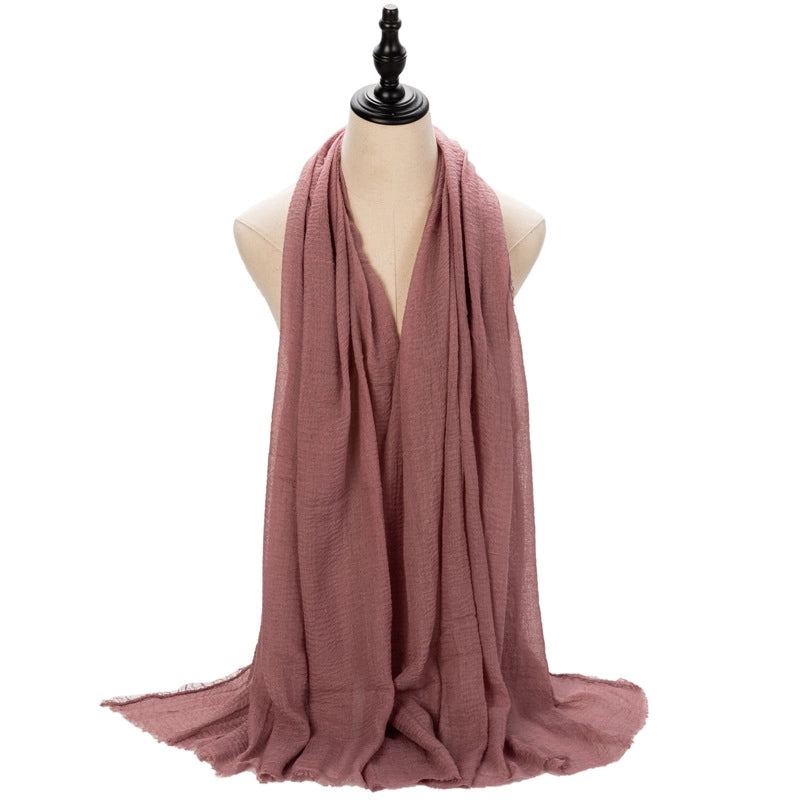 Hot Selling Women's Cotton And Linen Solid Color Baotou Scarf Cover Pleated Short Beard Headscarf