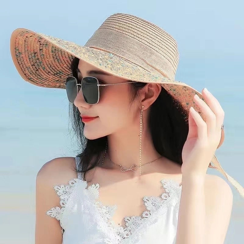 Women's Minimalist Classic Style Color Block Big Eaves Straw Hat