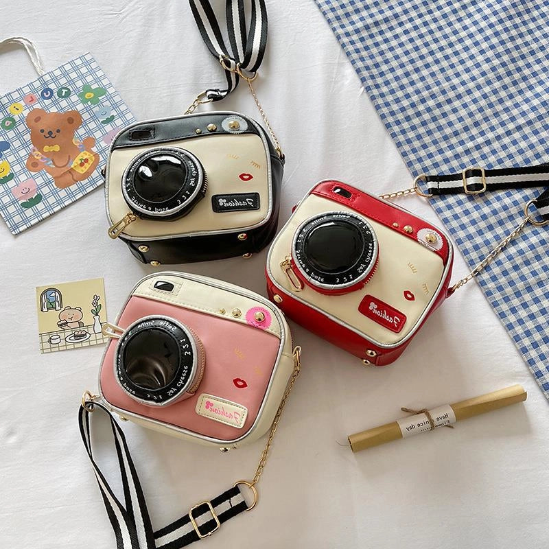 Women's Small Polyester Leather Camera Streetwear Square Zipper Crossbody Bag