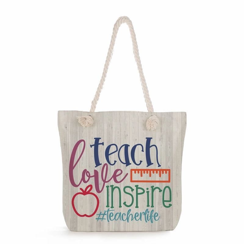Women's Cotton And Linen Letter Classic Style Square Zipper Tote Bag