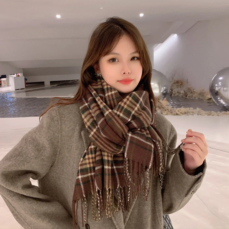 Women's Classic Style Lattice Imitation Cashmere Acrylic Scarf