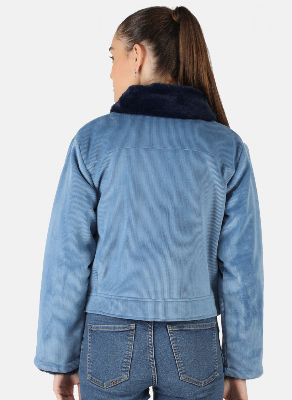 Women Blue Solid Jacket