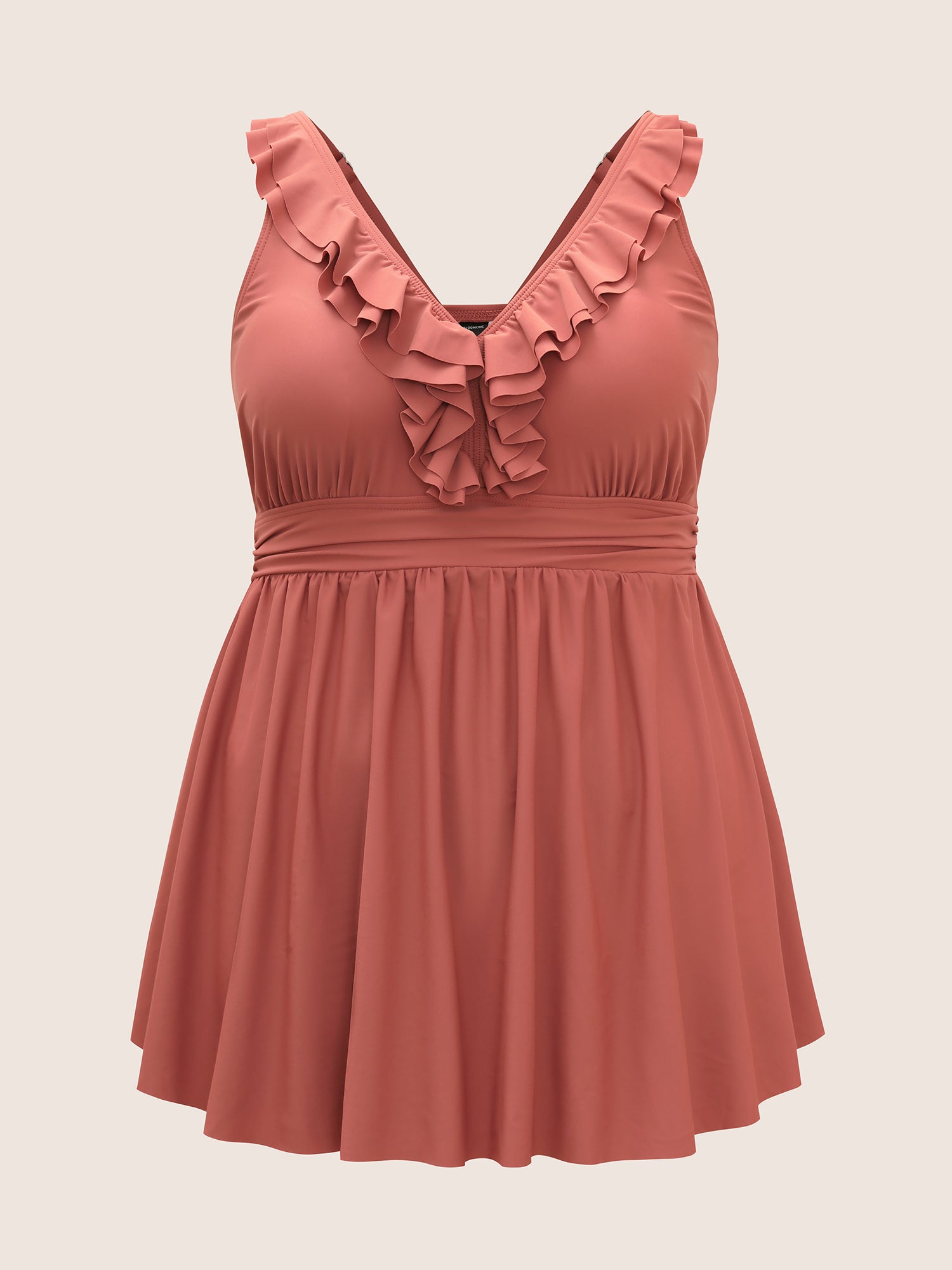 Ruffle Trim Adjustable Straps Gathered Sculpt Waist Swim Dress