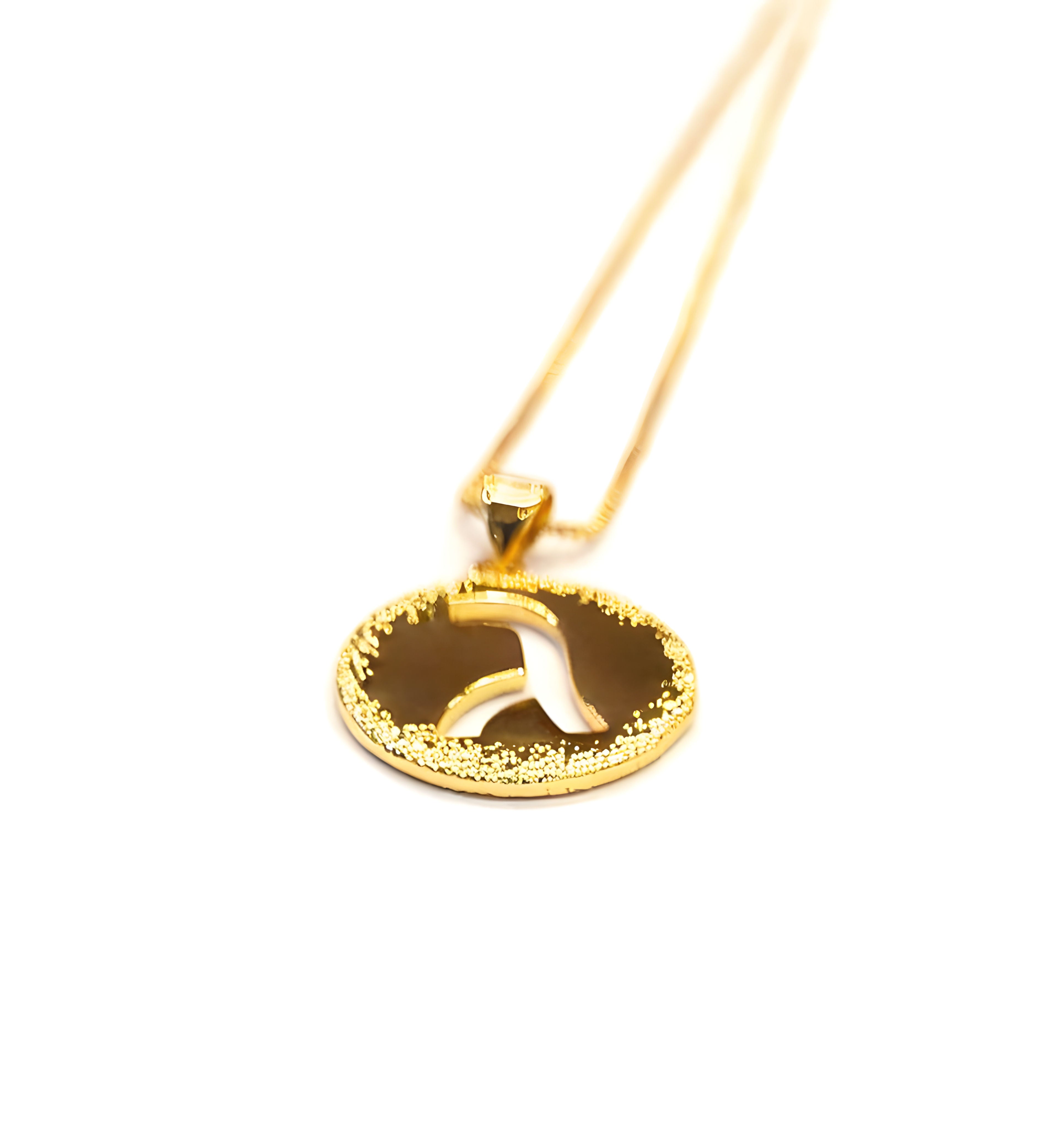 Golden Round Hebrew Initial Necklace